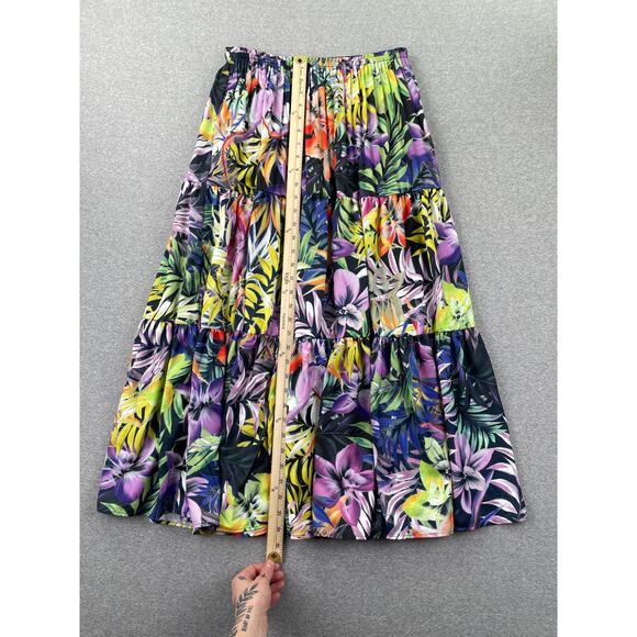 Elie Elie Tahari Skirt Small Tropical Floral Print Tiered Midi Pleated Flounce - Picture 4 of 15